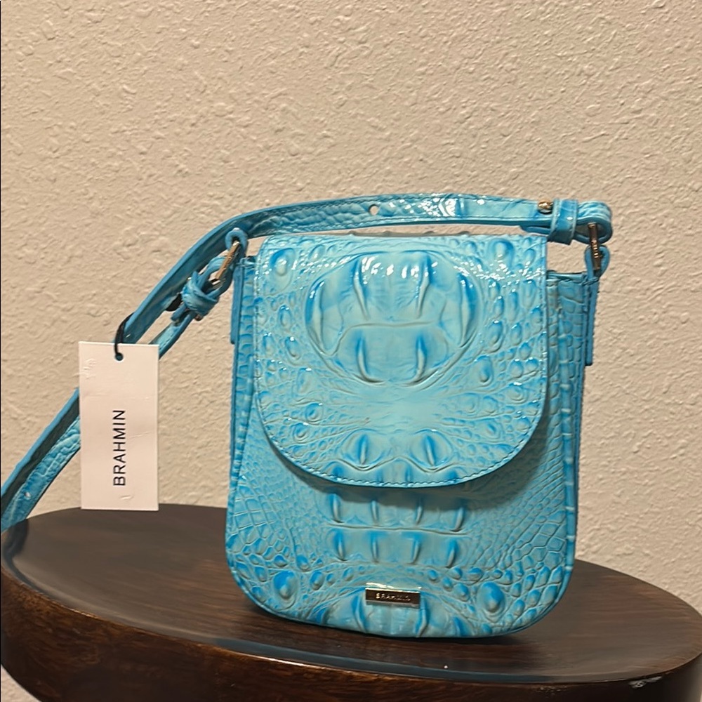 Brahmin Sky Blue Embossed Crossbody Bag